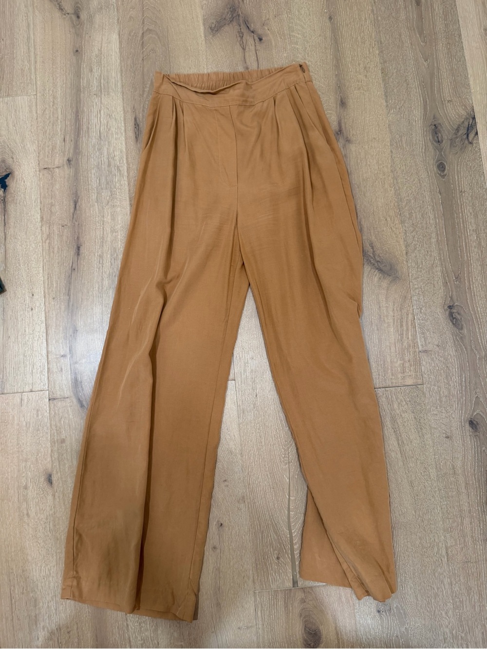 Frank & Oak Wide-Leg High-Waist Pants in Caramel Brown